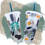 Tasses en plastique à motif éléphants Starbucks avec couvercle 