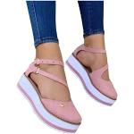 Sandales à talons roses en paille à bouts ouverts pour pieds larges Pointure 37 plus size look casual pour femme 