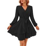 Robes de bal longues noires en polyester à volants minis à manches longues Taille XL look casual pour femme 