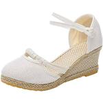 Sandales compensées blanches tressées en caoutchouc respirantes à bouts ronds à élastiques Pointure 42 look casual pour femme 