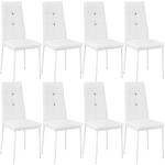 Chaises design blanches en fibre synthétique à strass en lot de 8 modernes 