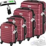 Valises rigides rouge bordeaux en aluminium à motif avions avec poignée télescopique en lot de 4 look fashion 