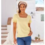 T-shirts basiques jaunes en viscose à galons lavable en machine à manches courtes à col carré Tailles uniques pour femme 