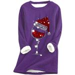 T-shirts col V pour fêtes de Noël violets à capuche mi-longs à manches longues Taille 5 XL plus size look hippie pour femme 