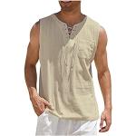 T-shirts de sport beiges nude à manches courtes à col en V Taille 4 XL plus size look casual pour homme en promo 