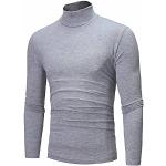 T-shirts de sport gris respirants à capuche à manches longues à col roulé Taille XL plus size look casual pour homme 