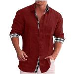 Chemises rouges à carreaux en velours sans repassage F1 à manches longues à col rond Taille L plus size look fashion pour homme 