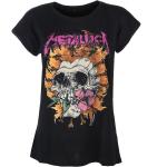 T-shirts à imprimés noirs en coton à motif fleurs Metallica Taille XXL look fashion pour femme 