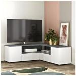 Meuble TV ANGLE 130 - blanc et béton - TEMAHOME