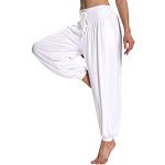 Pantalons taille haute blancs en modal respirants Taille M plus size look hippie pour femme 