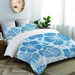Linge de lit bleu clair en microfibre à motif fleurs hypoallergénique 240x220 cm 