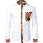 Chemises saison été blanches imprimé africain à motif Afrique imprimées à manches longues Taille M style ethnique pour homme 