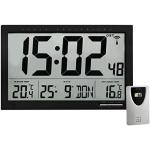 TFA Dostmann Horloge radiopilotée numérique XL, avec température extérieure et intérieure, horloge murale, bien lisible, noir