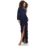 TFNC - L'invitée - Robe longue asymétrique drapée en mousseline - Bleu marine