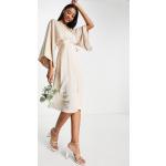 Robes cache-coeur TFNC roses en satin mi-longues Taille XS classiques pour femme en promo 