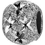 Thabora Thabora charms coulissant argent rhodié (Argent 925‰ + protection Rhodium) boule diamantée étoile 10x5mm + suédine (offerte) + Certificat d'Authenticité Argent 925‰