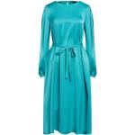 Robes évasées turquoise en polyester midi à manches longues à col rond Taille XS pour femme 