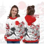 Sweats rouges all Over Hokusai à capuche Taille L look asiatique pour homme 