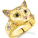 Bagues d'humeur Thomas Sabo blanches en or jaune à motif chats Taille 50 pour femme en promo 