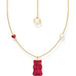 Pendentifs coeur Thomas Sabo rouges en cristal à perles à motif ours gravés pour femme 