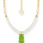 Chaînes Thomas Sabo vert d'eau en cristal à perles à motif ours gravés pour femme 