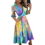 Robes de cocktail d'automne multicolores à motif papillons à manches longues à col en V Taille XXL look fashion pour femme 