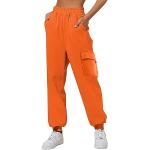 Pantalons de randonnée orange à fleurs en cuir synthétique à strass Taille XL petite look fashion pour femme 