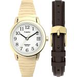 Montres-bracelet Timex Easy Reader dorées à quartz rondes look fashion à bracelet extensible à chiffres arabes analogiques en verre minéral pour femme 