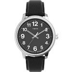 Montres-bracelet Timex Easy Reader noires à quartz rondes look fashion à chiffres arabes en verre minéral pour homme 