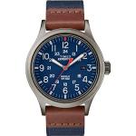 Montres-bracelet Timex bleues à quartz rondes classiques à chiffres arabes analogiques en verre minéral pour homme en promo 