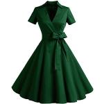 Robes de cocktail Timormode vert foncé Audrey Hepburn à manches courtes Taille 3 XL look Pin-Up pour femme 