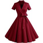 Robes de bal courtes de mariage Timormode rouge bordeaux en coton Audrey Hepburn à manches courtes Taille L look Pin-Up pour femme 