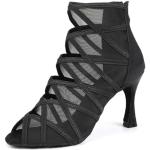 Chaussures de tango noires en cuir synthétique à strass respirantes à bouts ouverts Pointure 37 look fashion pour femme 