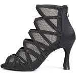 Chaussures de tango noires en cuir synthétique à strass respirantes à bouts ouverts Pointure 41 look fashion pour femme 