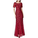 Robes de soirée longues rouges à fleurs à sequins à manches courtes à col rond Taille L plus size style bohème pour femme 
