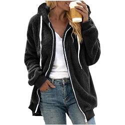 TMDD Veste en Peluche épaisse Zippée Femmes Sweatshirts à Capuche Manches Longues Sweat Automne Hiver Casual Cardigan Coat Ample Chaleureux Jacket Outerwear avec Poches