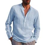 T-shirts de compression pour fêtes de Noël bleues claires à carreaux en flanelle à manches longues Taille L plus size look casual pour homme 