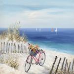 Herdasa - Toile en lin à l'huile, Vélo à la plage