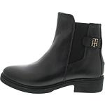 Tommy Hilfiger Bottines Femme TH Leather Flat Boot en Cuir, Noir (Black), 36 EU