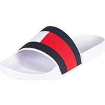 Claquettes de piscine Tommy Hilfiger Flag blanches en caoutchouc Pointure 46 look sportif pour homme en promo 