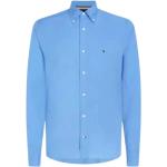 Chemises unies Tommy Hilfiger bleues en coton à manches longues Taille L look casual 