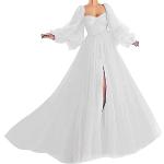 Robes de mariée col v blanches à manches longues à col en V Taille S look fashion pour femme 