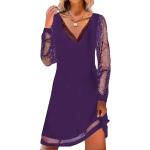 Robes de cocktail violettes en tulle minis à manches longues Taille 3 XL look fashion pour femme 