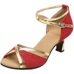 Sandales compensées rouges à effet léopard à strass à talons compensés Pointure 36 look fashion pour femme 