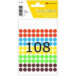 TopStick 1351 Étiquettes rondes/pois colorés (Ø 8 mm, 50 feuilles, papier, mat) auto-adhésives, autocollantes points de marquage permanente, 5400 étiquettes adhésives, multicolore