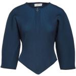 Pulls de créateur Tory Burch bleu nuit en polyester à mailles à manches trois-quart à col rond Taille L pour femme 