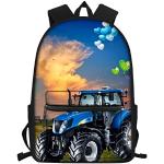 Sacs à dos scolaires bleus à motif tracteurs look fashion pour enfant 