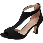 Sandales plates noires à strass à talons carrés à bouts ouverts pour pieds larges Pointure 40 look casual pour femme 