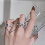 Bagues vintage argentées en cristal à strass à motif papillons style bohème pour femme 