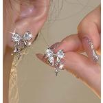 Boucles d'oreilles argentées en cristal à motif papillons en argent fait main style bohème pour femme 